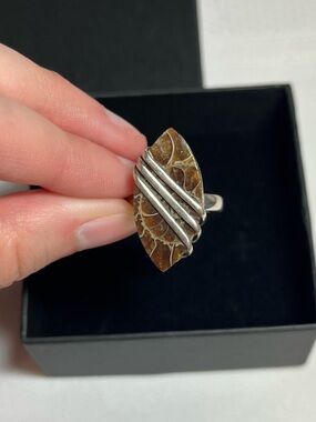 Vintage Sterling Silver Ammonite Fossil Statement Ring. 925. 
Size 8